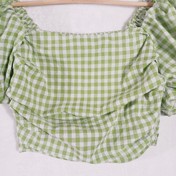 Mimosa, Crop Top,  Green/White Gingham Check, Puffy Sleeves, Small Western Style - Picture 5 of 13